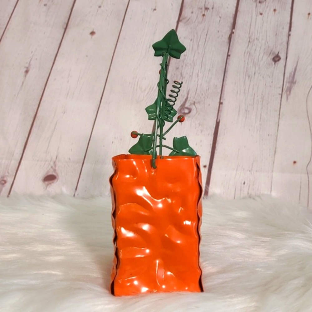 Vintage 90s Halloween Metal Pumpkin Jack-o-lantern Bag Tealight Candle Holder - Picture 10 of 16